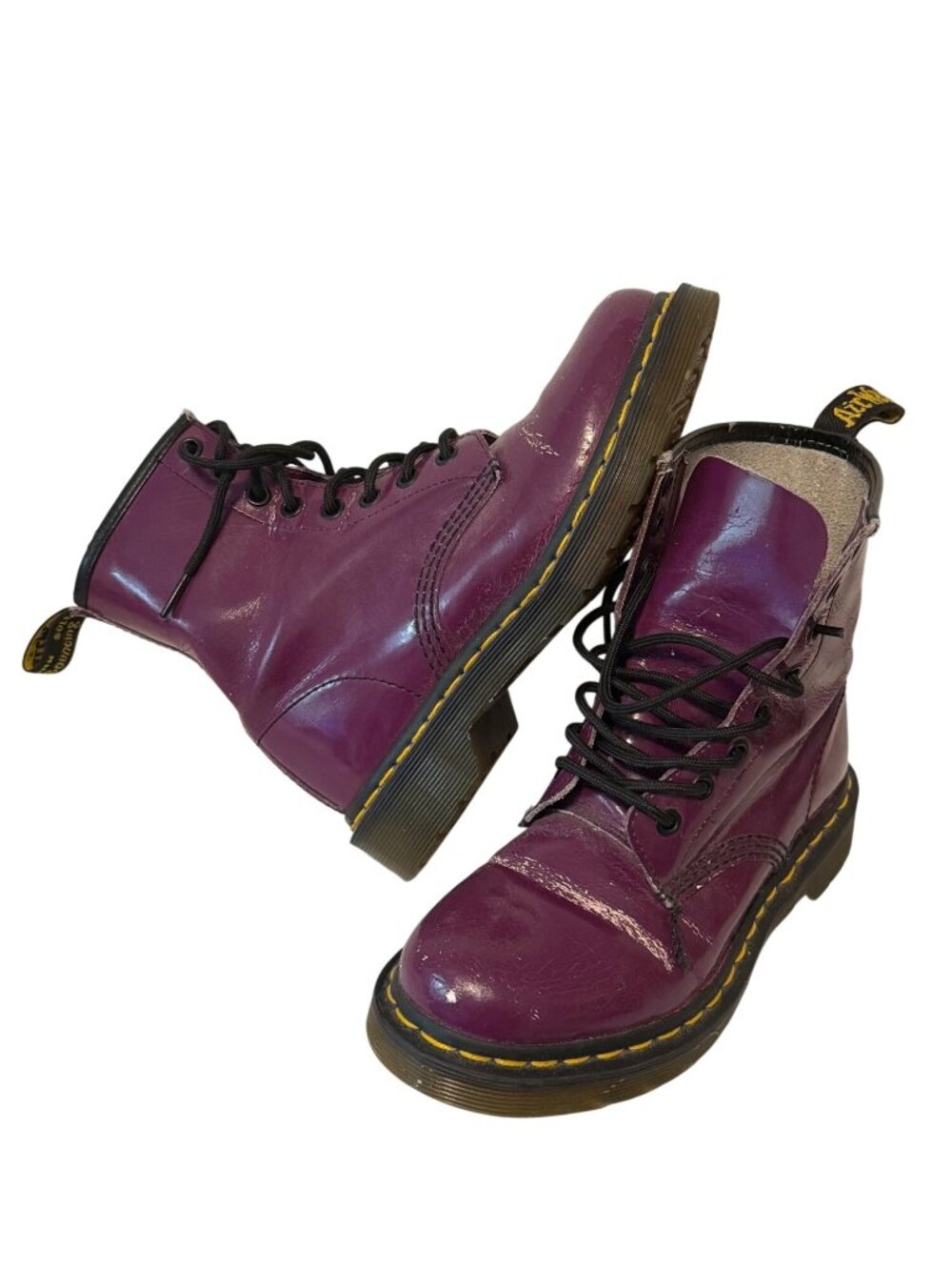 Dr. Martens Purple Patent Combat Boots Womens Size 5 Lace-Up Leather Durable Sol